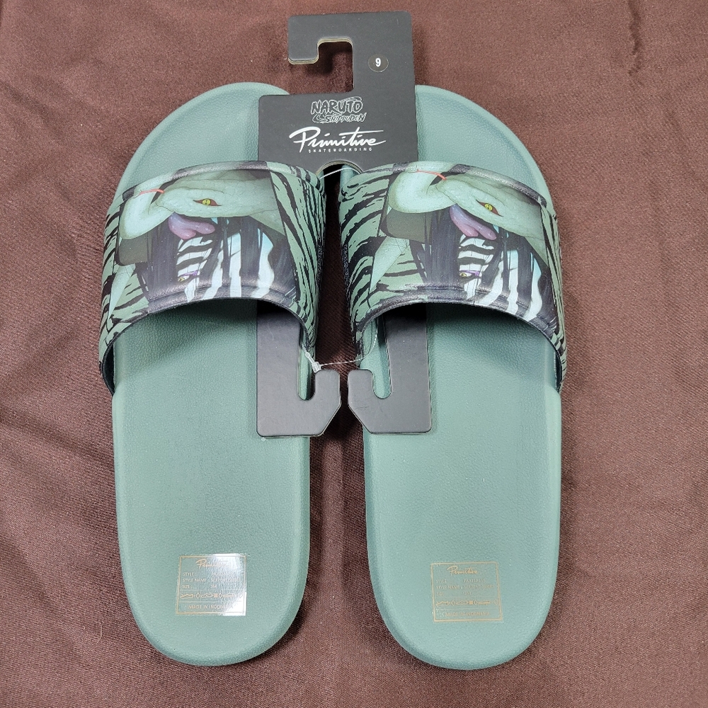 Primitive × NARUTO Serpent Slides Sage Green Anime Men Size 9.5